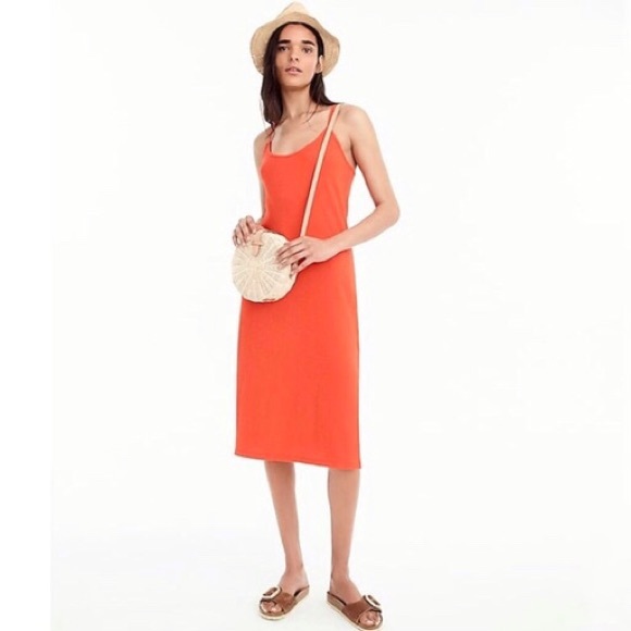 J Crew Orange Strappy Knit Midi Sundress H9335 L